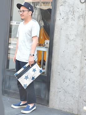 「ADAM ET ROPE'（アダムエロペ）の【ショップ人気アイテム】CONVERSE　Jack Purcell×Adam et Rope'別注　スリッポン スニーカー（スニーカー、ベージュ系）」を使った、ASATAKUさん（メンズ・160cm）の夏コーディネート