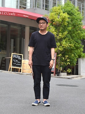 「ショートパンツ（その他パンツ、ブラック系）」を使った、ASATAKUさん（メンズ・160cm）の夏コーディネート