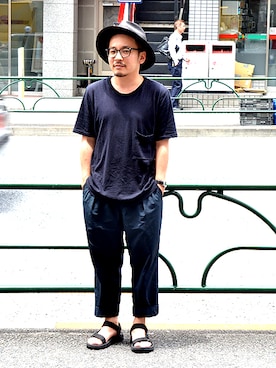 「UNDECOLATED MAN:ナイロンパンツ（その他パンツ、ブルー系）」を使った、ASATAKUさん（メンズ・160cm）の夏コーディネート