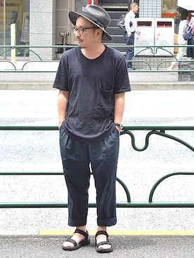 「UNDECOLATED MAN:ナイロンパンツ（その他パンツ、ブルー系）」を使った、ASATAKUさん（メンズ・160cm）の夏コーディネート