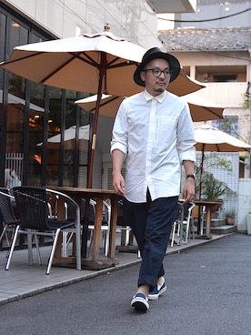 「UNDECOLATED MAN:ナイロンパンツ（その他パンツ、ブルー系）」を使った、ASATAKUさん（メンズ・160cm）の夏コーディネート