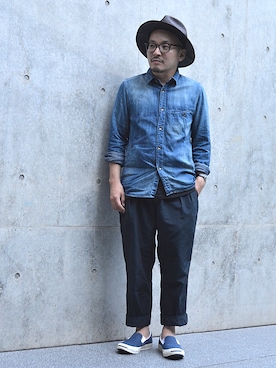 「UNDECOLATED MAN:ナイロンパンツ（その他パンツ、ブルー系）」を使った、ASATAKUさん（メンズ・160cm）の夏コーディネート