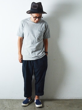 「UNDECOLATED MAN:ナイロンパンツ（その他パンツ、ブルー系）」を使った、ASATAKUさん（メンズ・160cm）の夏コーディネート