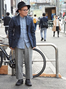 「Johnbull Private labo（ジョンブルプライベートラボ）のアイテム（スラックス）」を使った、ASATAKUさん（メンズ・160cm）の秋コーディネート