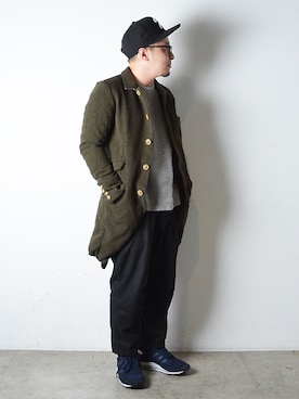 「NEW ERA（ニューエラ）のNEW ERA別注キャップ（キャップ、ブラック系）」を使った、ASATAKUさん（メンズ・160cm）の冬コーディネート