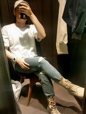 「AGEのアイテム」を使った、조민우さん（メンズ・180cm）の春コーディネート