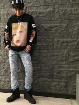 「L.H.P（エルエイチピー）のアイテム（デニムパンツ）」を使った、NAOさん（メンズ・177cm）の春コーディネート