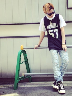 「L.H.P（エルエイチピー）のアイテム（デニムパンツ）」を使った、NAOさん（メンズ・177cm）の春コーディネート