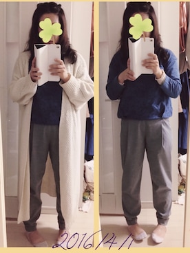「UNIQLO（ユニクロ）のアイテム（その他パンツ、グレー系）」を使った、空と白さん（レディース・156cm）の春コーディネート