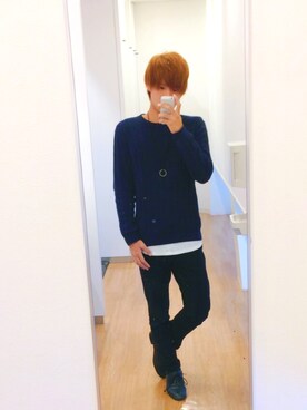 「RAGEBLUE（レイジブルー）の＜トレンドのロング丈＞ワッフルロングカットソー/733404（Tシャツ/カットソー）」を使った、けんさん（メンズ・178cm）の秋コーディネート