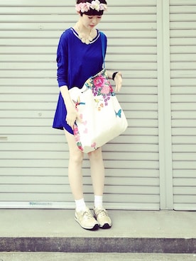 「ジャパンブルー」｜「アイテム（アクセサリー）」を使った、saki takahashiさん（レディース・163cm）の夏コーディネート