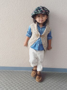 「babygap」｜「アイテム（ハンチング/ベレー帽）」を使った、anjuさん（キッズ・80cm）の秋コーディネート