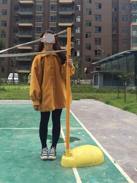 「アイテム（ダッフルコート、オレンジ系）」を使った、wangxiangxiangさん（レディース・162cm）の秋コーディネート