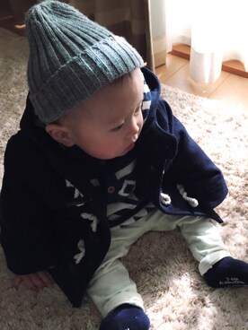 「babygap」｜「アイテム（ダッフルコート）」を使った、souta✭さん（キッズ・70cm）の冬コーディネート