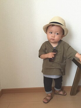 「アイテム（ロンパース、ブラック系）」を使った、souta✭さん（キッズ・80cm）の夏コーディネート