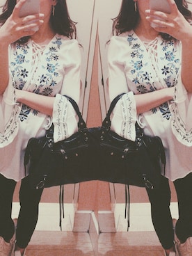 「BALENCIAGA（バレンシアガ）のBALENCIAGA Giant 12 Mini City cross-body bag（ハンドバッグ、ブラック系）」を使った、yuzu さん（レディース・163cm）の春コーディネート