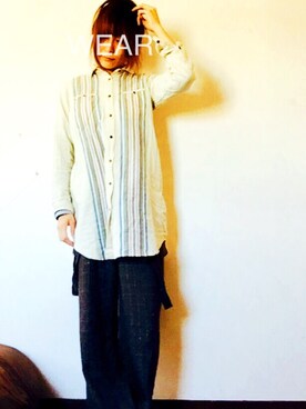 「チャイハネ（チャイハネ）のアイテム（シャツ/ブラウス、ベージュ系）」を使った、h a r u .さん（レディース・158cm）の冬コーディネート
