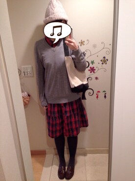 「アイテム（シャツワンピース、レッド系）」を使った、わんちゃんさん（レディース・168cm）の冬コーディネート