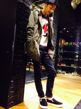 「HYSTERIC GLAMOUR（ヒステリックグラマー）のアイテム（モッズコート）」を使った、森 拓巳さん（メンズ・176cm）の秋コーディネート
