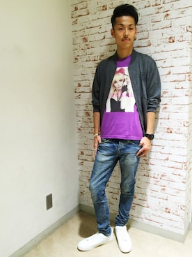 「ロックT」｜「アイテム（ブルゾン）」を使った、森 拓巳さん（メンズ・176cm）の夏コーディネート