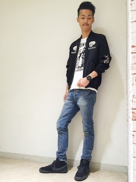 「ロックT」｜「アイテム（ブルゾン）」を使った、森 拓巳さん（メンズ・176cm）の秋コーディネート