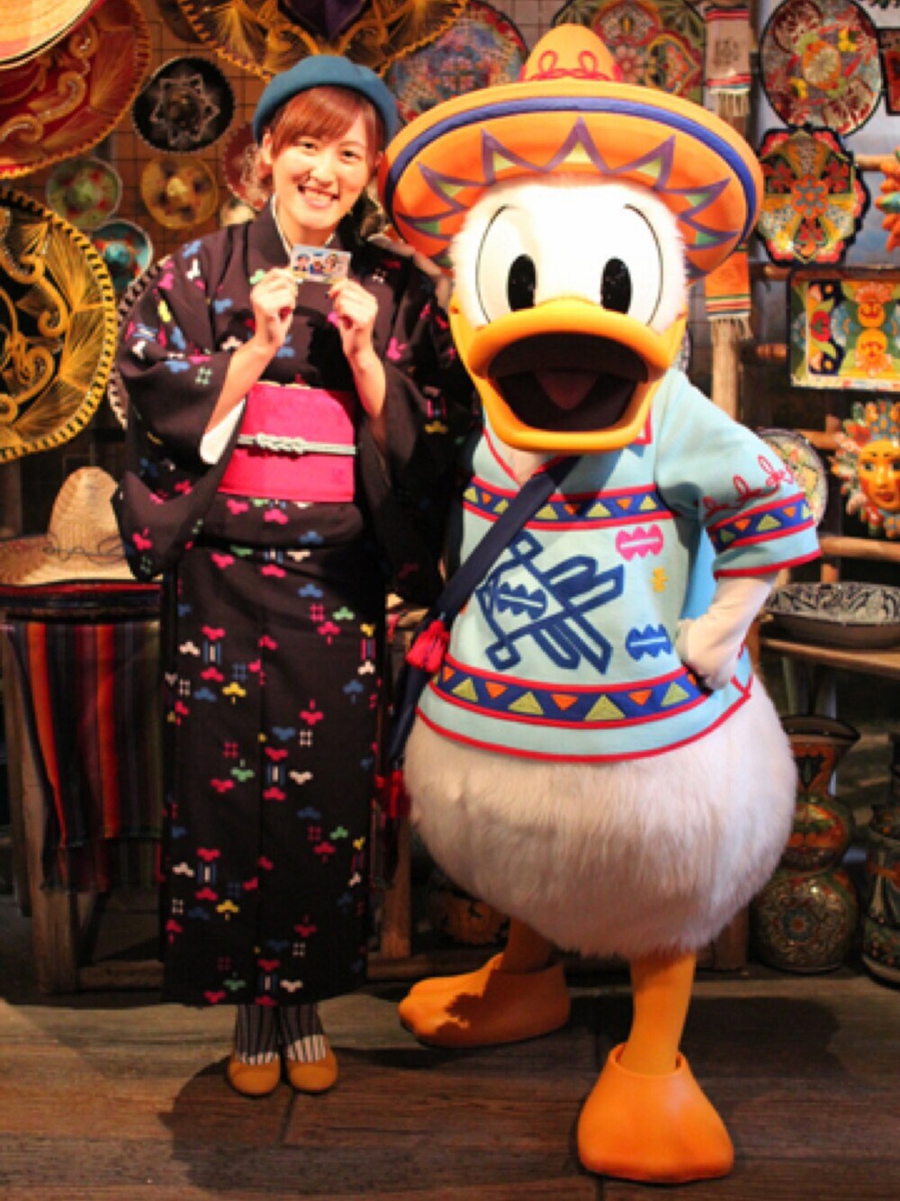 「着物、着物アンティーク、ディズニー、ディズニーコーデ、ベレー帽、パンプス、earth music&ecology、アンティーク」｜「アンティークのアイテム（浴衣、ブラック系）」を使った、natsumiさん（レディース・161cm）の春コーディネートの1枚目の写真