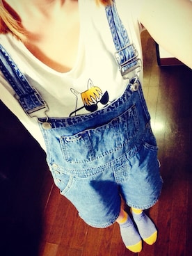 「UNIQLO Tシャツ」｜「アイテム（オールインワン・サロペット）」を使った、なつみ◎さん（レディース・152cm）の夏コーディネート