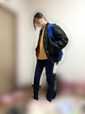 「GU（ジーユー）のアイテム（ニット/セーター、オレンジ系）」を使った、🚺            8  7さん（レディース・163cm）の冬コーディネート