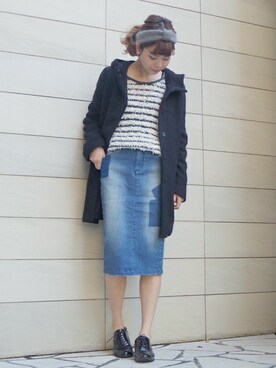 「ひざ丈スカート」｜「アイテム（その他アウター）」を使った、linaさん（レディース・165cm）の冬コーディネート