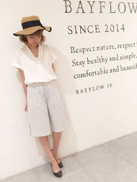 「BAYFLOW（ベイフロー）のアイテム（帽子）」を使った、linaさん（レディース・165cm）の夏コーディネート