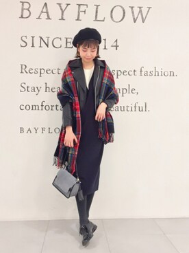 「BAYFLOW(BAYFLOW)」｜「アイテム（ライダースジャケット）」を使った、linaさん（レディース・165cm）の秋コーディネート