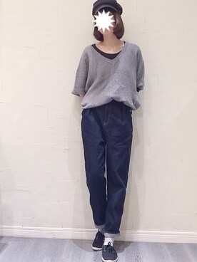 「マムジーンズ」｜myaさん（レディース・160cm）の冬コーディネート