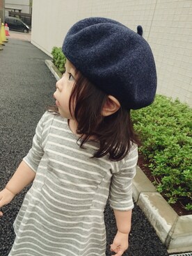 「アイテム（ハンチング/ベレー帽、ブルー系）」を使った、neeeeeeneさん（キッズ・80cm）の秋コーディネート
