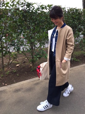 「バンダナ」｜「アイテム（ノーカラージャケット）」を使った、moccoさん（レディース・156cm）の春コーディネート