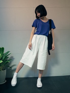 「blue」｜「アイテム（カーゴパンツ）」を使った、張寧ningさん（レディース・156cm）の夏コーディネート