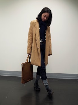 「GAP（ギャップ）のアイテム（ムートンコート）」を使った、張寧ningさん（レディース・156cm）の秋コーディネート