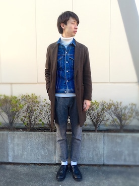 「Gジャン×タートルネック」｜「アイテム（チェスターコート）」を使った、SAKURAGIさん（メンズ・179cm）の冬コーディネート