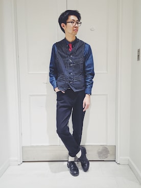 「アイテム（ネクタイ、レッド系）」を使った、SAKURAGIさん（メンズ・179cm）の春コーディネート