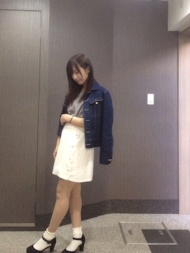 「袖フリル」｜「アイテム（デニムジャケット）」を使った、りいさん（レディース・158cm）の春コーディネート