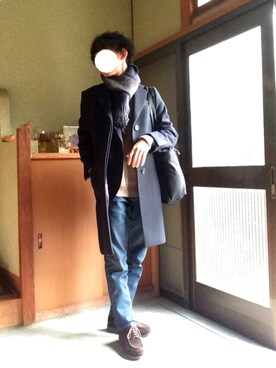 「パラブーツ」｜「アイテム（チェスターコート）」を使った、HIROさん（メンズ・159cm）の秋コーディネート