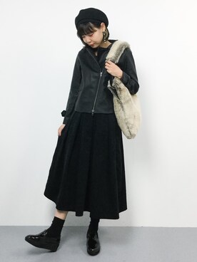 「haco!（ハコ）のアイテム（ライダースジャケット）」を使った、ambiさん（レディース・160cm）の秋コーディネート