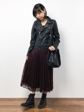 「Te chichi TERRASSE（テチチテラス）のアイテム（ライダースジャケット）」を使った、ambiさん（レディース・160cm）の秋コーディネート