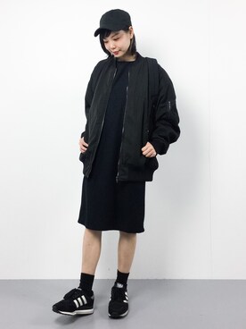 「RAY CASSIN（レイカズン）のアイテム（MA-1）」を使った、ambiさん（レディース・160cm）の秋コーディネート