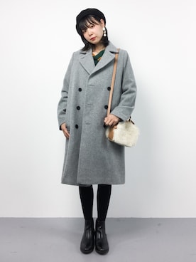 「ADAM ET ROPE'（アダムエロペ）のアイテム（チェスターコート）」を使った、ambiさん（レディース・160cm）の冬コーディネート