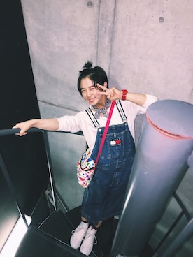 「ボーイッシュ、夏コーデ」｜「アイテム（オールインワン・サロペット）」を使った、光永さん（レディース・159cm）の春コーディネート