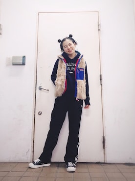 「ジャージーパンツ」｜「アイテム（その他アウター）」を使った、光永さん（レディース・159cm）の冬コーディネート