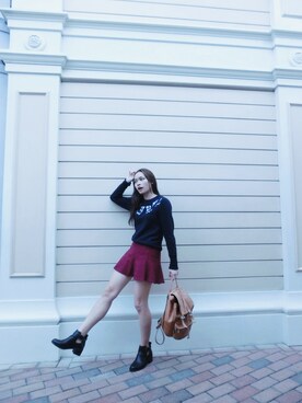 「PULL&BEAR（プルアンドベア）のアイテム（ブーツ）」を使った、Antheさん（レディース・163cm）の秋コーディネート