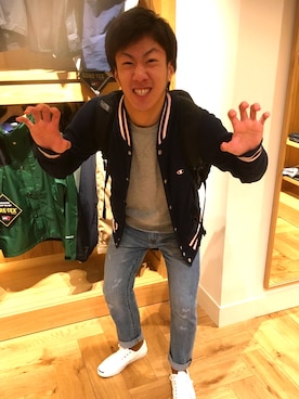 「ソックス」｜「アイテム（スタジャン）」を使った、ひ  が  もさん（メンズ・167cm）の春コーディネート