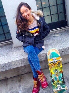 「ROXY（ロキシー）のアイテム（ジャケット/アウター）」を使った、ulalagirlさん（レディース・156cm）の冬コーディネート