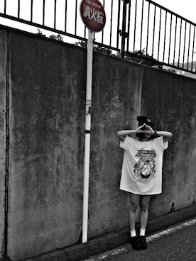 「HELL CAT PUNKS（ヘルキャットパンクス）のアイテム（トップス）」を使った、甘党たれ目ちゃんさん（レディース・157cm）の夏コーディネート